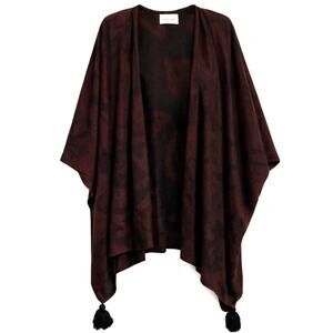 Cleobella Burgandy Black Knit Poncho Wrap Tassel Hem Boho One Size